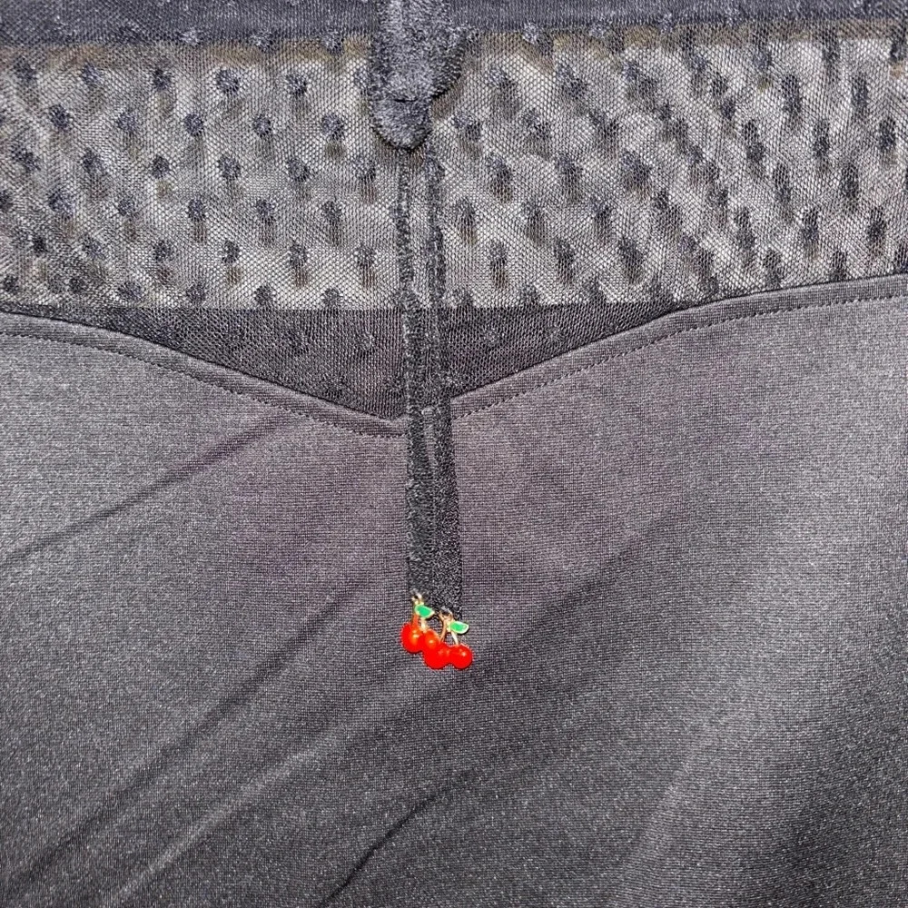 NWOT Unique Vintage Black Mesh Cherry Top - Picture 4 of 6